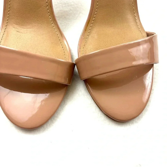 Steve Madden Tan Patent Leather Strappy Buckle Closure Stiletto Heel Size 10M - Picture 5 of 11